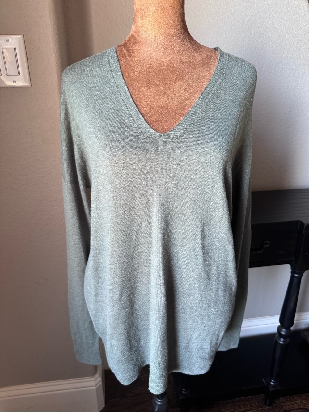 Vince Wool Cashmere Blend V-Neck Sweater Sage Green Relaxed Small Lightweight